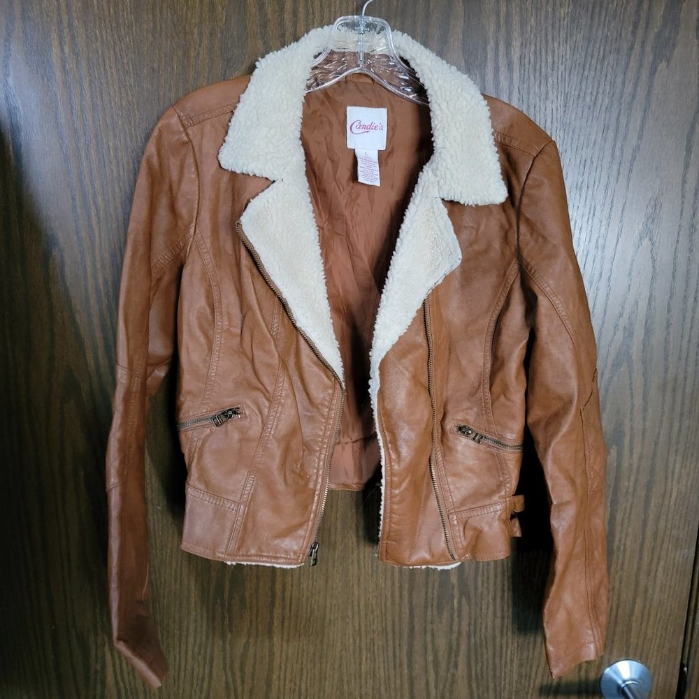 Vintage Candies Faux Leather Bomber Jacket Size Large… Gem